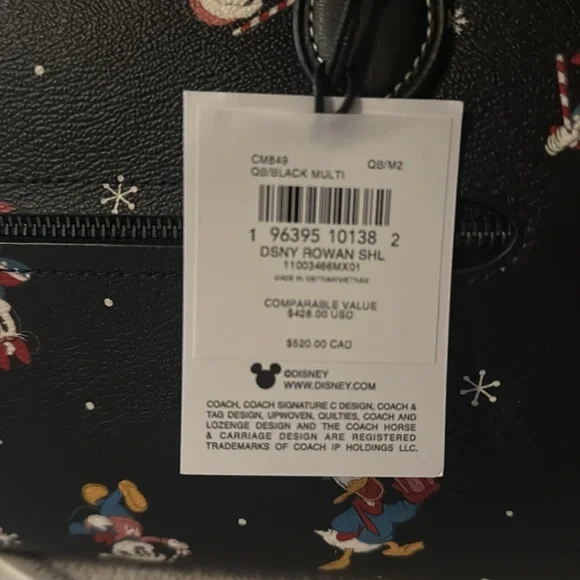 Coach Black Rowan Satchel disney holiday print